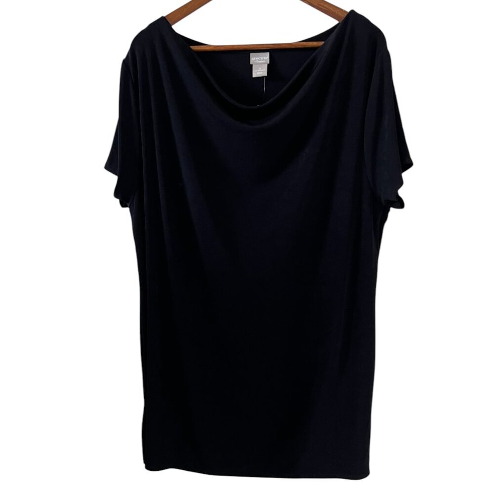 Chico's Travelers NEW Scoop Short Sleeve Slinky Top in Black Size 3/XL